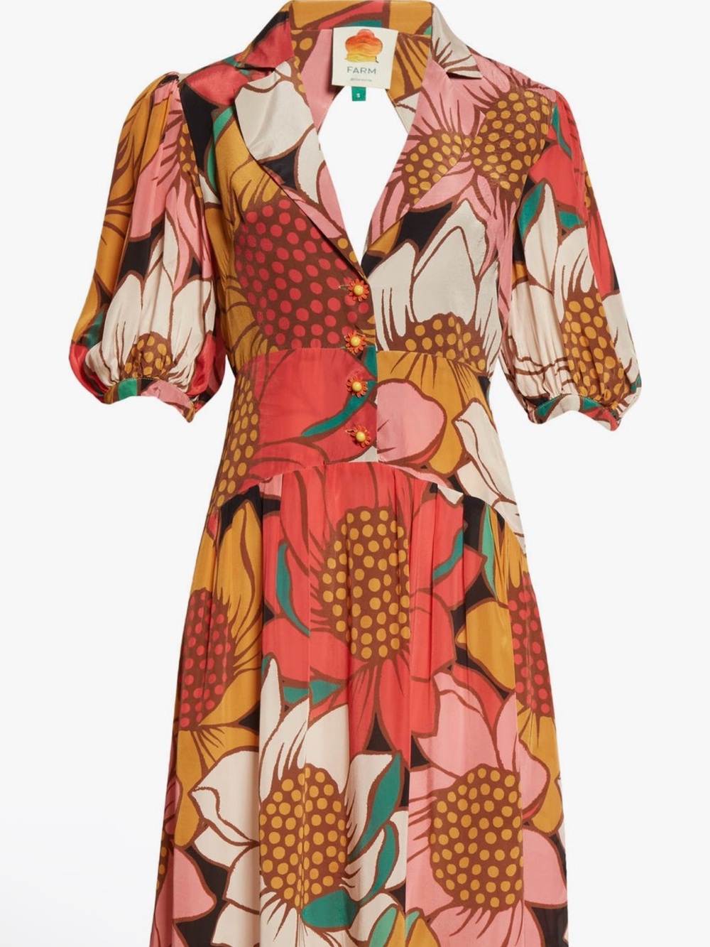 FARM Rio Bold Floral Maxi Dress in Pink, Coral, Mustard, Teal and Cream